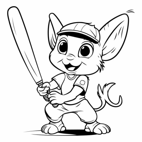 Cartoon Illustration of Cat Baseball Player Mascot Character Col