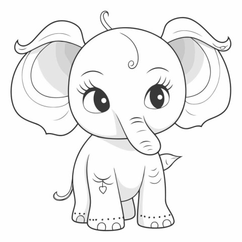 Cute baby elephant isolated on white background for coloring boo