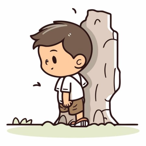 Boy climbing a tree - Colorful vector cartoon illustration of a