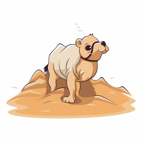 Vector illustration of a bulldog on the sand. Cartoon style.