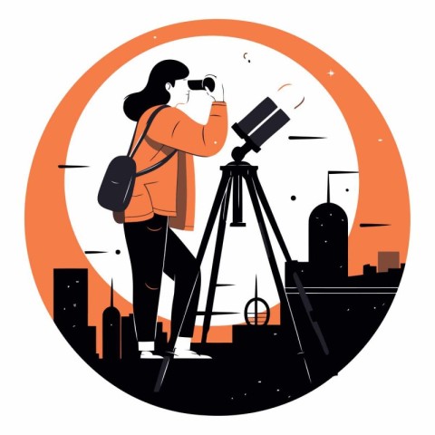 Vector illustration of a woman photographer with a camera and a