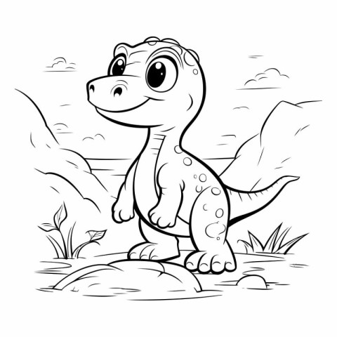 Cute tyrannosaurus doodle vector illustration for coloring book.