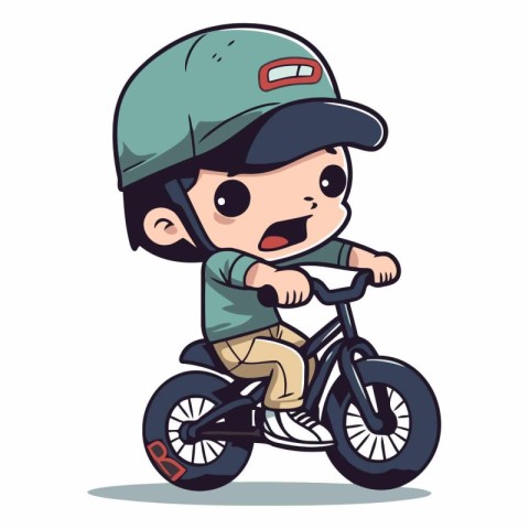 Cute boy riding a bike. Cartoon style.