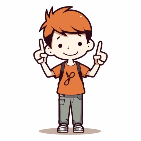 Boy pointing finger cartoon vector illustration. Cute boy pointi