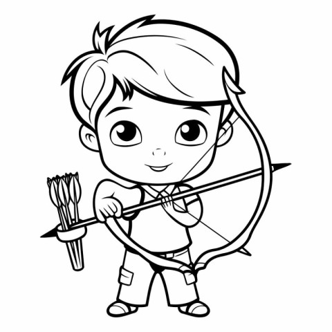 Cute boy with bow and arrow for coloring book.