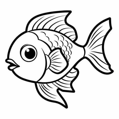 Black and White Cartoon Illustration of Cute Fish Animal Charact