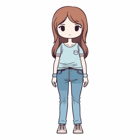 cute little girl with casual clothes vector illustration graphic