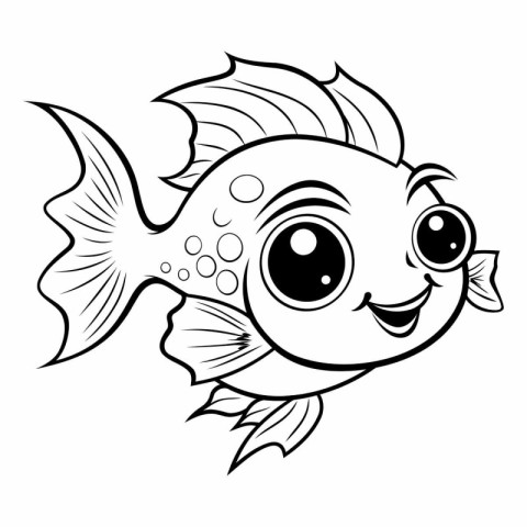 Black and White Cartoon Illustration of Cute Fish for Coloring B