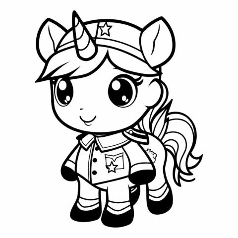 Black and White Cartoon Illustration of Cute Unicorn Fantasy Cha