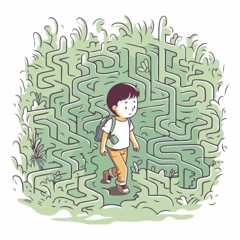 Maze game. Boy going through the maze.