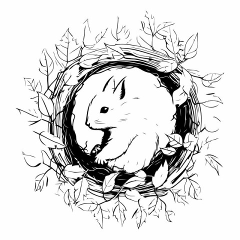 Vector illustration of a hamster in a wreath of leaves.