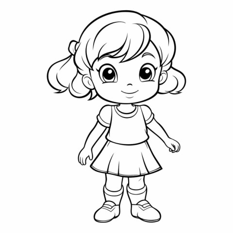 Cute little girl cartoon for coloring book or page.