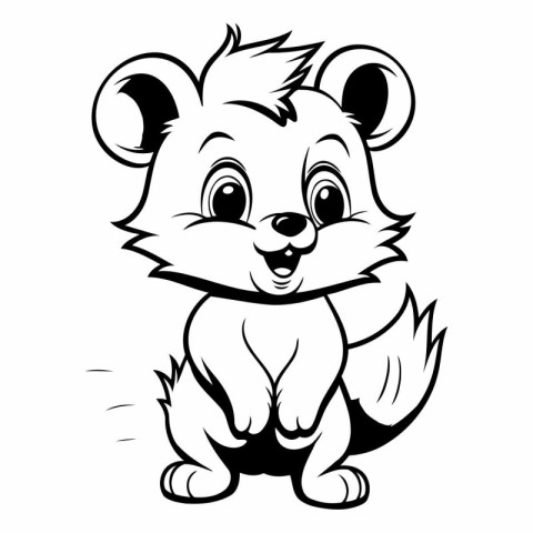 Cute Hamster - Black and White Cartoon Illustration. Vector