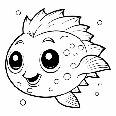 Black and White Cartoon Illustration of Cute Fish Character Colo