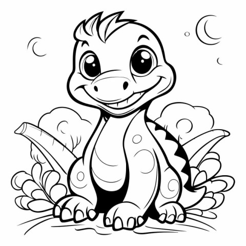 Cute baby crocodile - black and white vector illustration for co