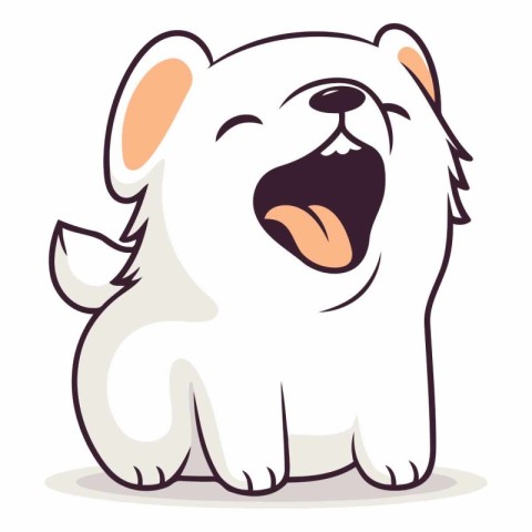 Cute cartoon white dog sitting and yawning.