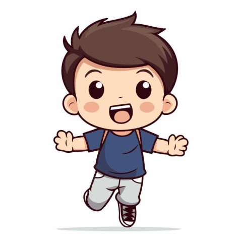 Cute boy running cartoon vector illustration. Isolated on white