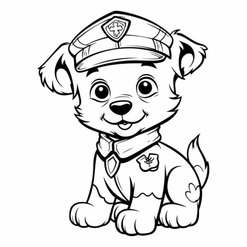 Cute cartoon dog in police cap. Vector clip art illustration.