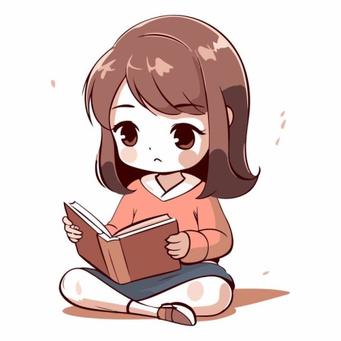 Illustration of a Cute Little Girl Reading a Book - Vector