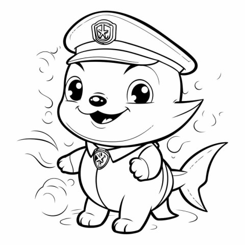 Coloring Page Outline Of a cartoon dog in a police cap