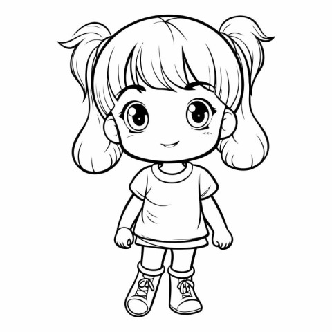 Cute little girl for coloring book or page.