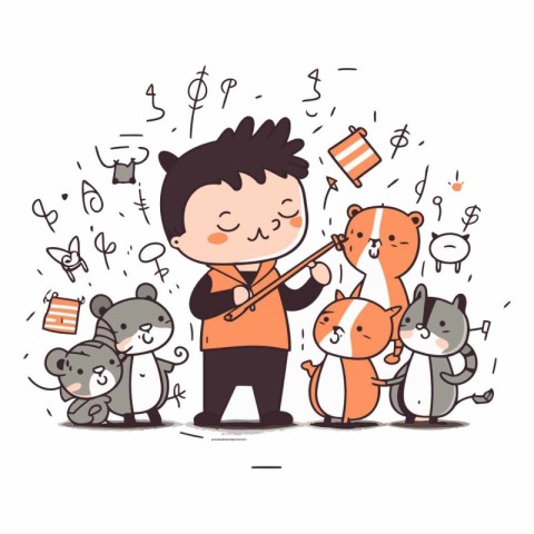 Animals playing musical instruments. Hand drawn vector illustrat