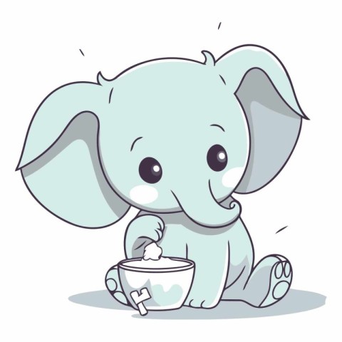 Cute cartoon elephant with a cup of coffee.