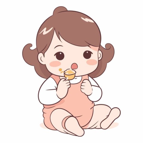 Illustration of a Cute Little Baby Girl Eating an Ice Cream