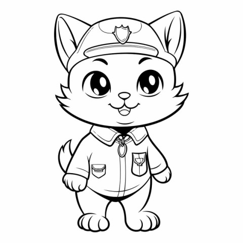 Coloring book for children: Cat in uniform (policeman)