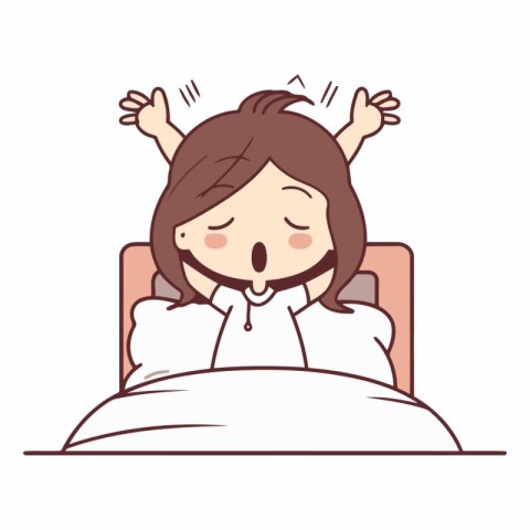 Illustration of a woman waking up in the morning with her hands