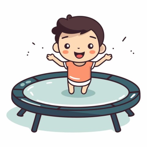 Cute little boy jumping on trampoline.