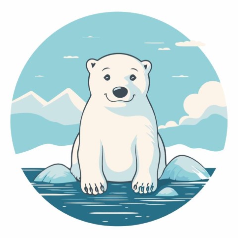 Vector illustration of polar bear on the ice floe. Polar bear on