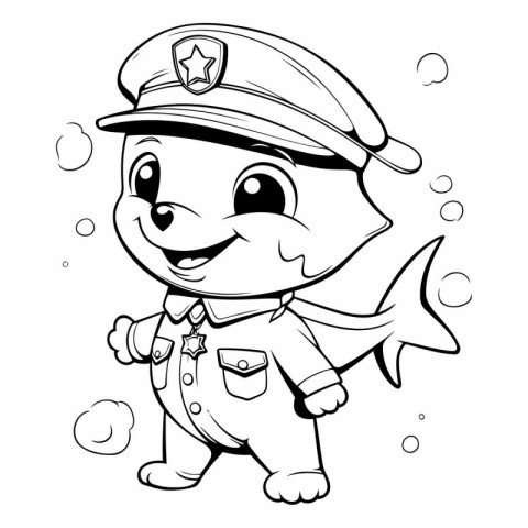 Black and White Cartoon Illustration of Cute Baby Police Officer