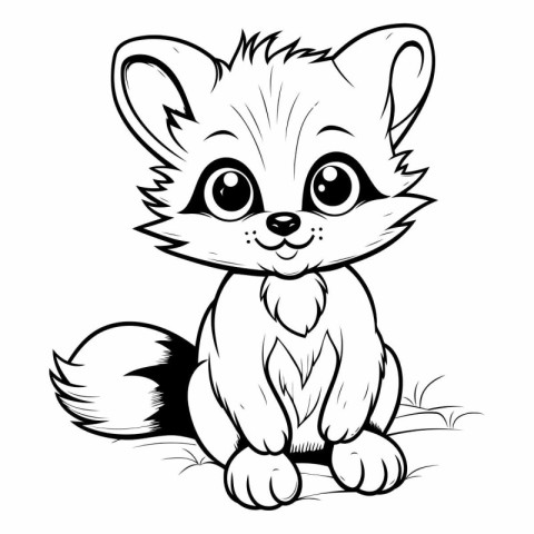 Cute Fox - black and white vector illustration for coloring book