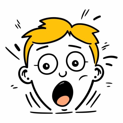 Surprised boy face with open mouth. vector cartoon illustration.