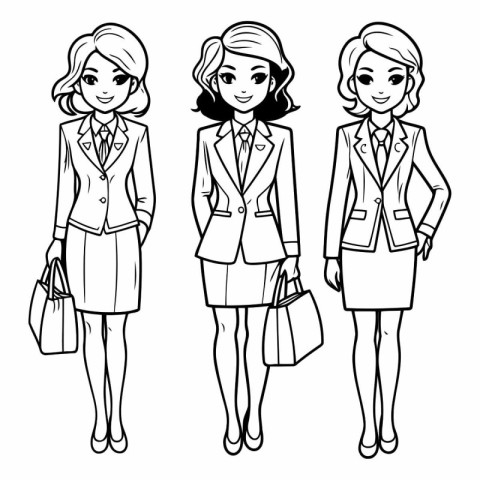 Young beautiful business woman. Coloring book for adults.