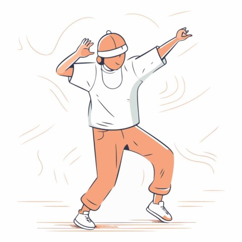 Young man dancing hip-hop in sketch style.