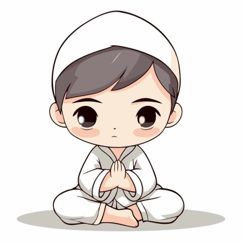 Cute Muslim Boy Praying on White Background