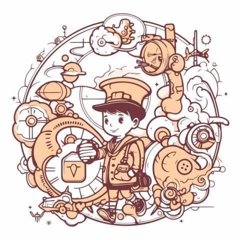 Vector illustration of a boy scout in a hat and with a backpack.