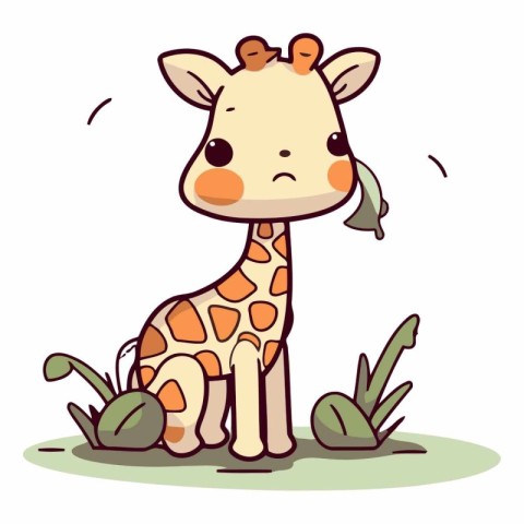 Cute cartoon giraffe sitting in the grass.