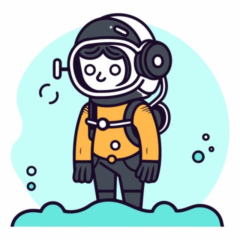 Cute cartoon astronaut in space suit and helmet.