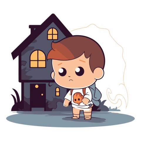 Cute little boy in front of his house.