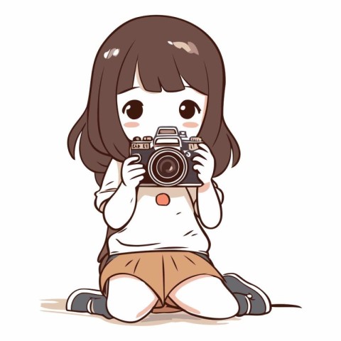 Illustration of a cute little girl taking a photo with a camera