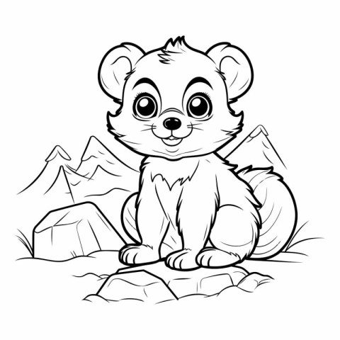 Vector illustration of Cartoon chipmunk sitting on the rock. Col