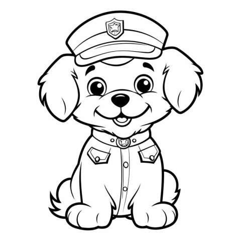 Black and White Cartoon Illustration of Cute Puppy Sailor Dog Co