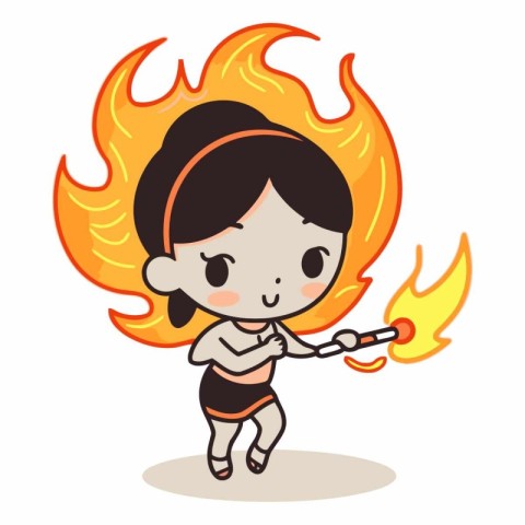 Cute little girl cartoon holding a flaming torch.