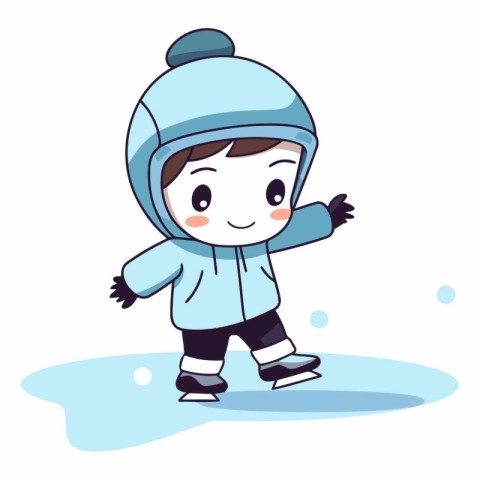 Cute little boy in winter clothes skating on ice.