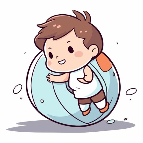 Cute boy sliding on an inflatable ball.