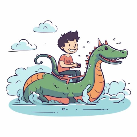 Boy riding a dragon of a boy riding a dragon.