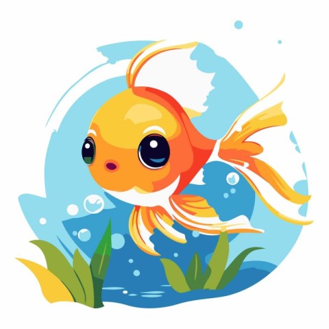 Goldfish swimming in the water. Vector cartoon illustration on w